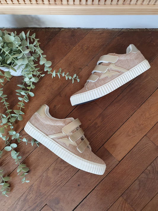 Baskets beige lin et doré scratch style vanessa wu pas cher