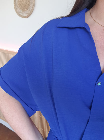 Combinaison pantalon fluide bleu roi matière fluide poches