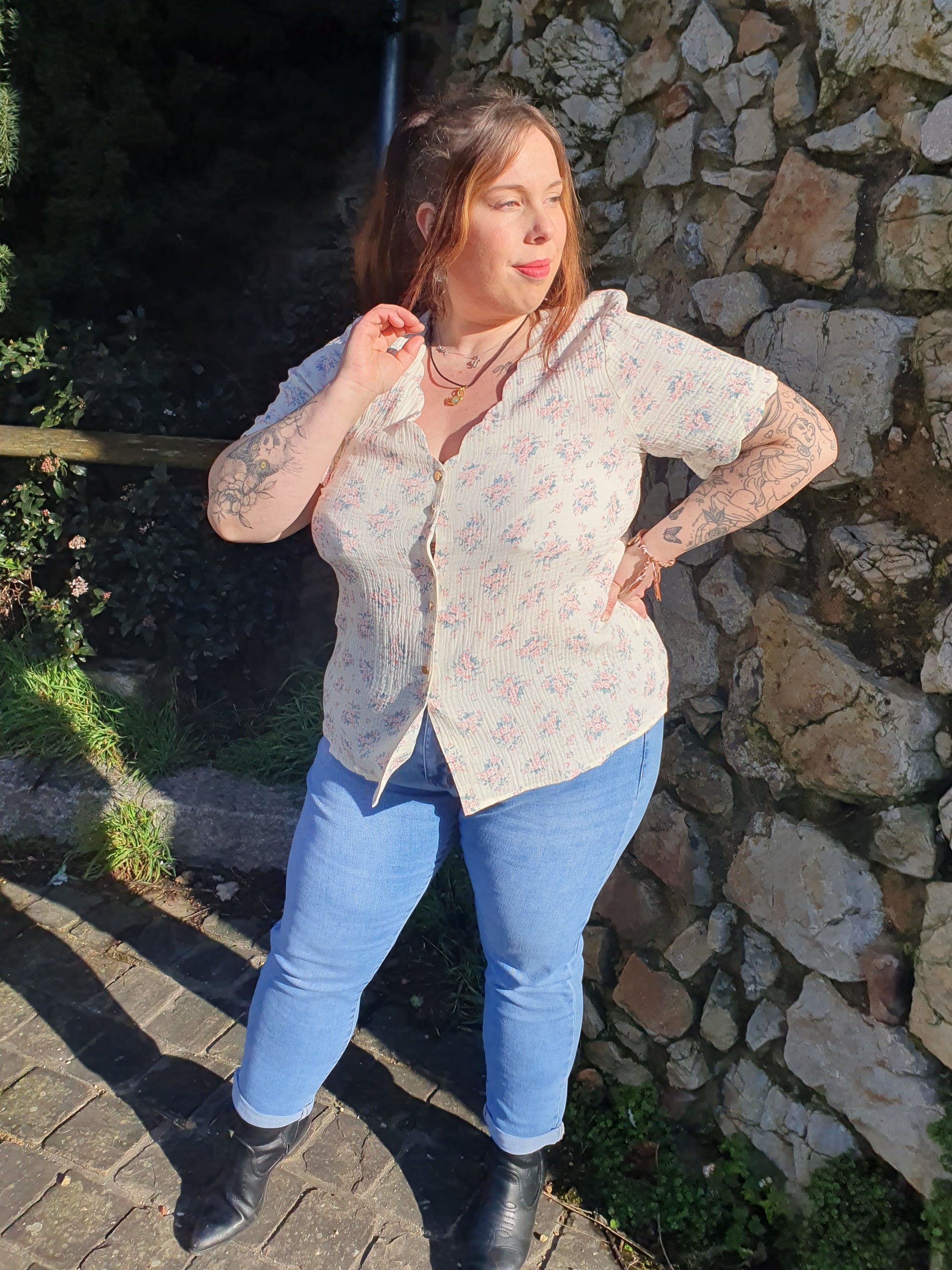Blouse manches courtes gaze de coton imprimé fleurs