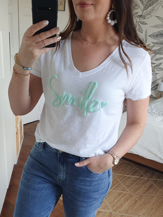 T-shirt SMILE (blanc/turquoise)