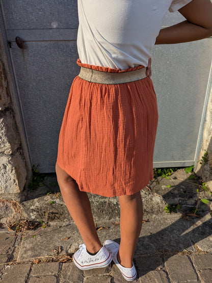 Jupe élastique courte terracotta matchy mère fille