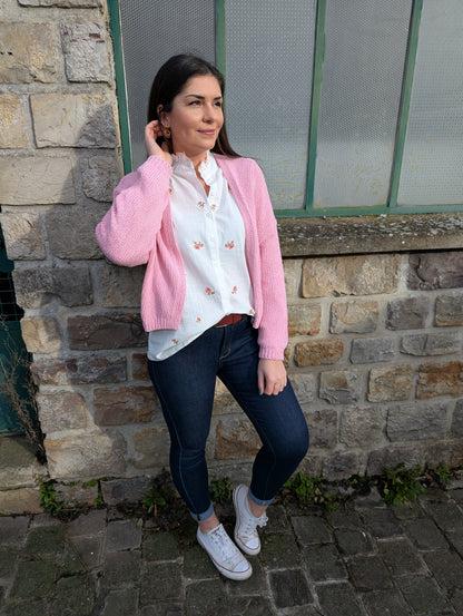 Blouse bohème blanc avec fleurs en point de croix