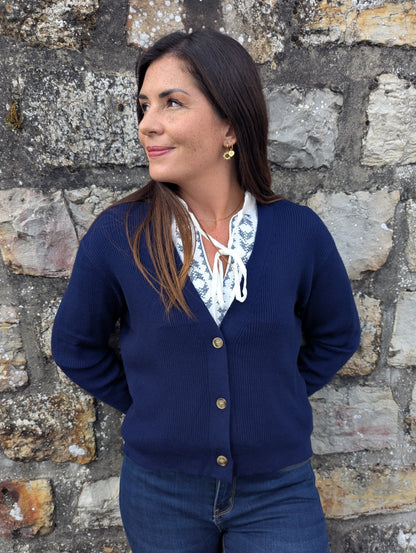 Gilet bleu marine avec 3 boutons col en V