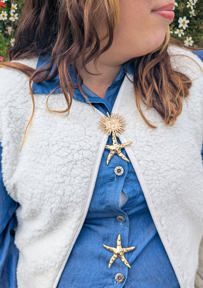 Gilet sans manche moumoute bouclette blanc écru