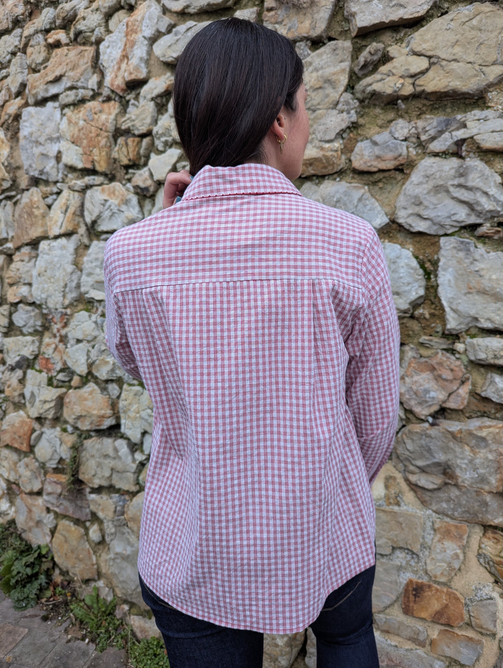 Chemise vichy rouge et blanc à petits carreaux femme