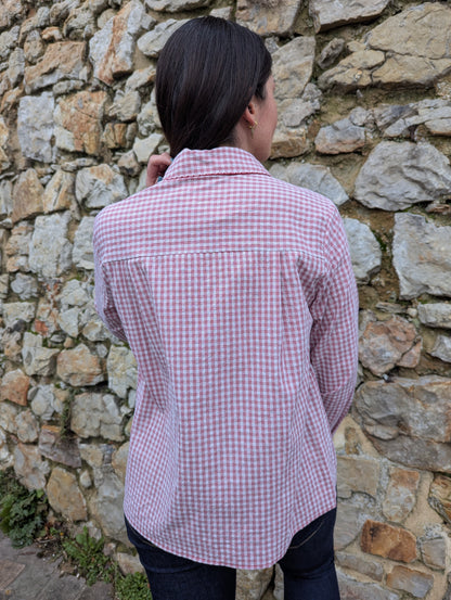 Chemise vichy rouge et blanc à petits carreaux femme