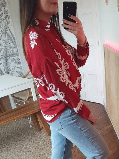 Chemise femme bordeaux et blanc matière fluide
