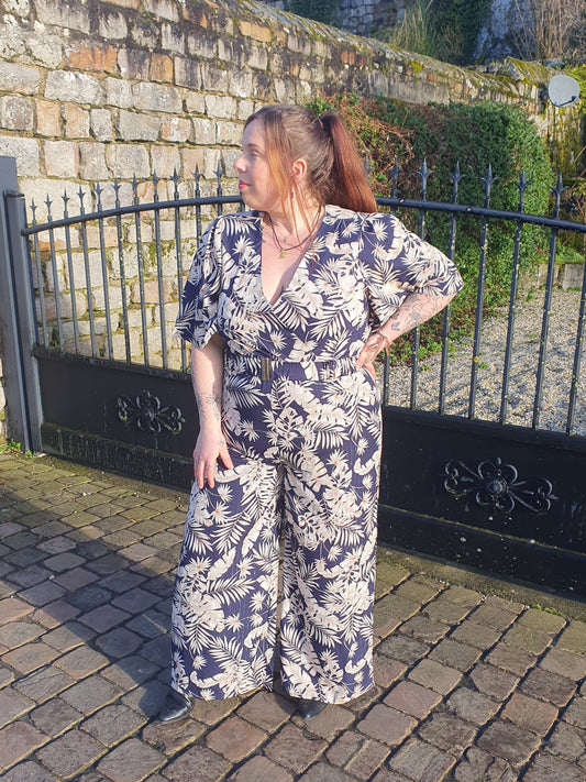 Combinaison pantalon fluide grande taille motif tropical
