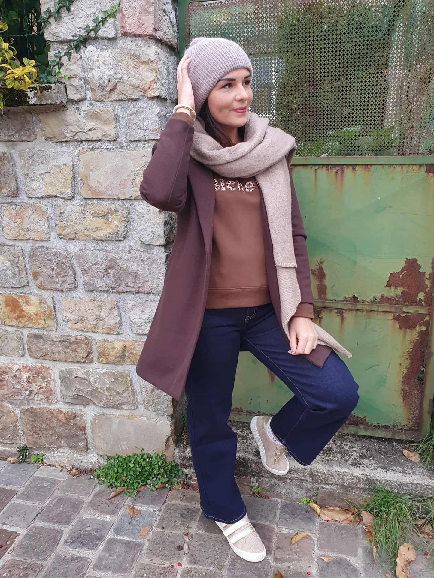 Bonnet femme beige taupe en poils de lapin