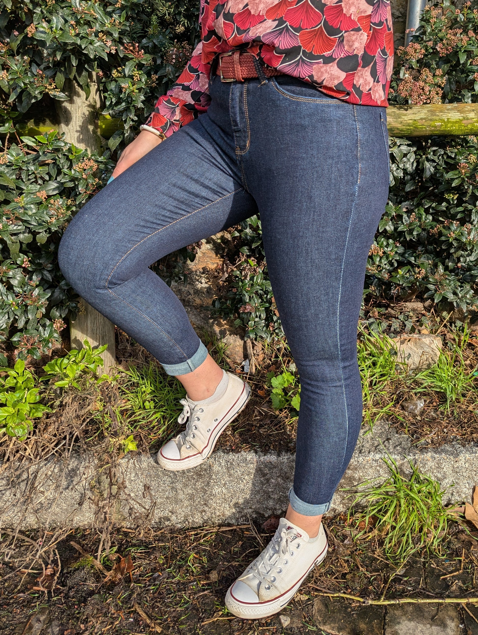 Jean bleu foncé brut taille haute slim stretch femme