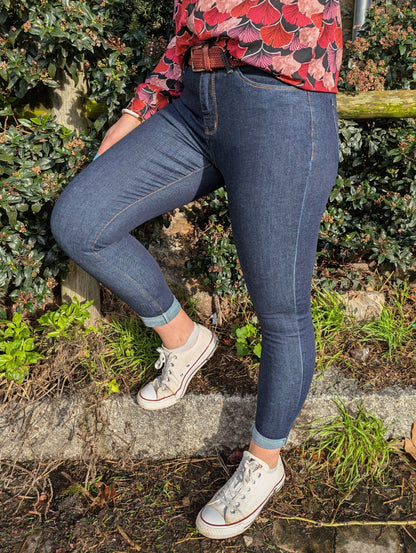 Jean bleu foncé brut taille haute slim stretch femme