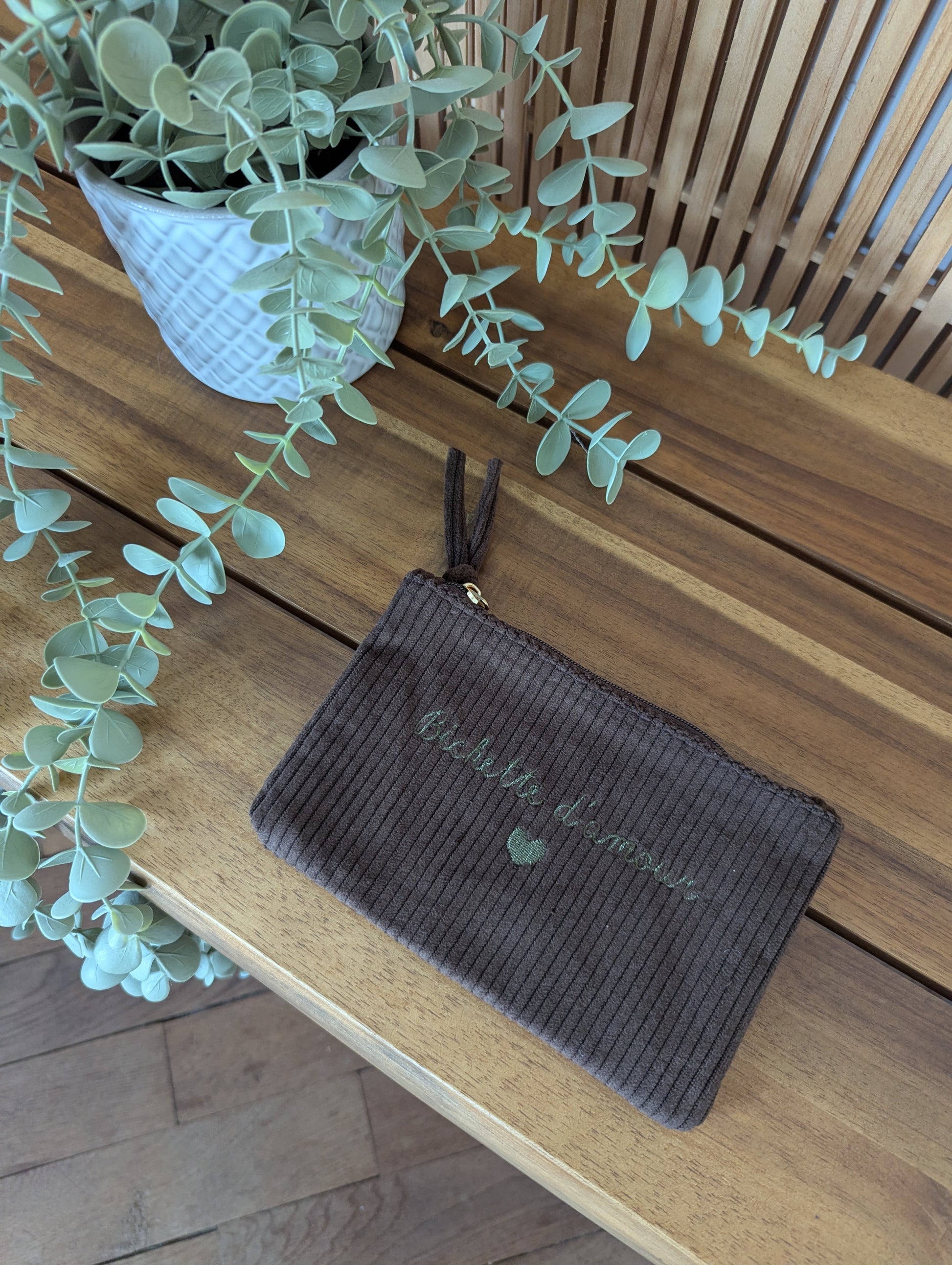 Pochette en velours côtelé Bichette d'amour idée cadeau