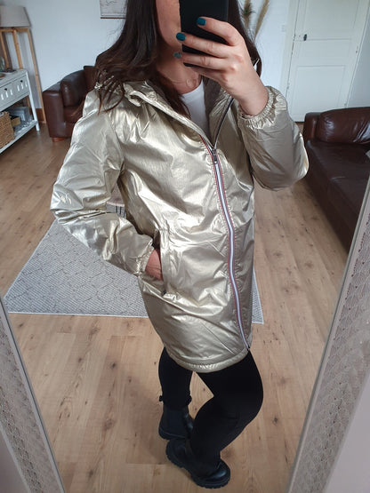Parka fourrée doré et beige imperméable avec capuche