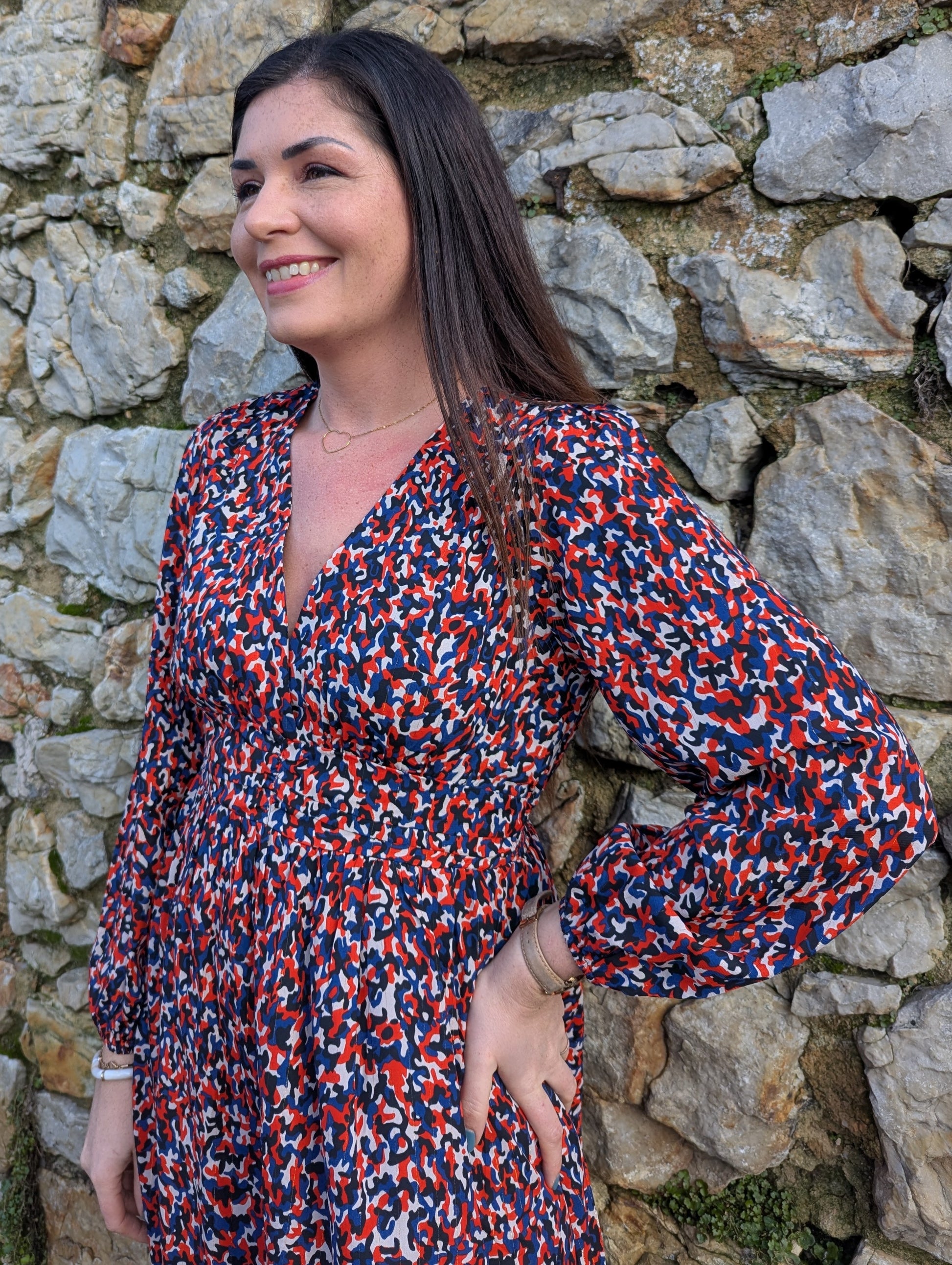 Robe de fêtes noir et beige camel manches longues