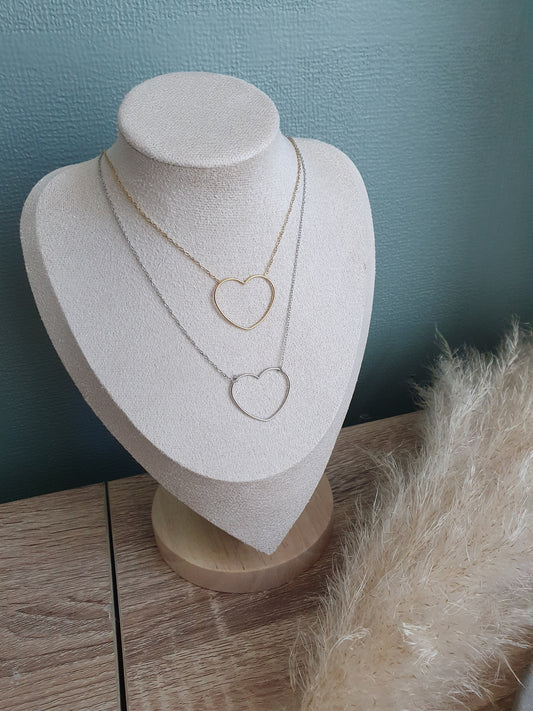 Collier forme de coeur acier inoxydable doré argenté femme