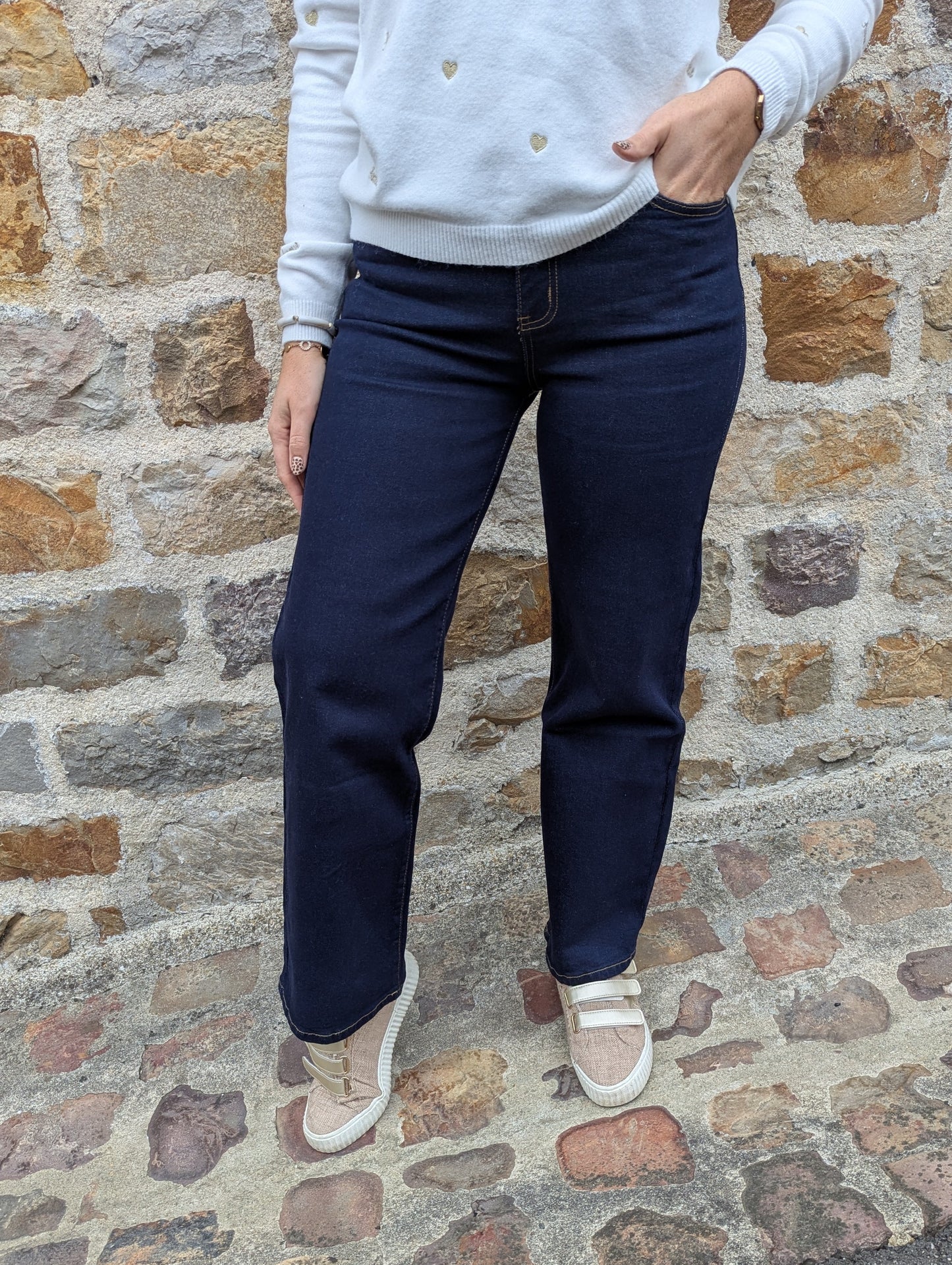 Jean large bleu foncé brut jambes évasées femme wide