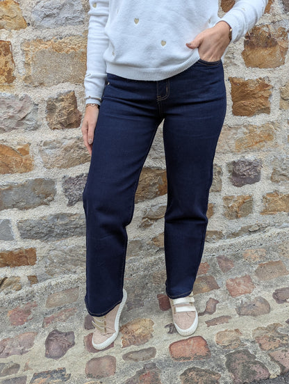 Jean large bleu foncé brut jambes évasées femme wide