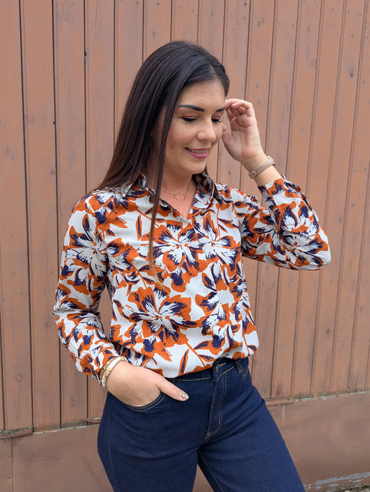 Chemise fluide fleuri couleurs automne femme