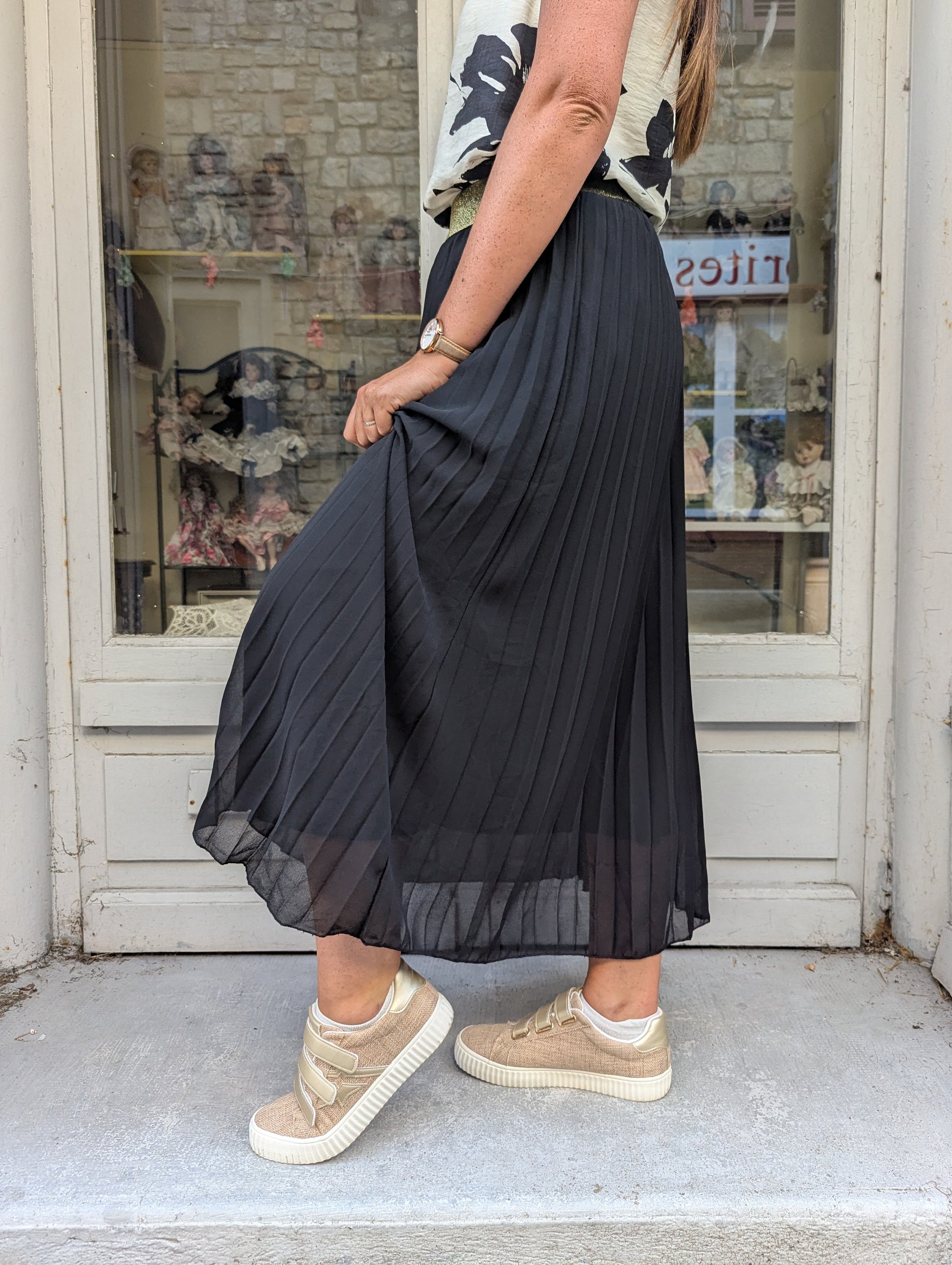 Jupe longue plissée noir pour femme