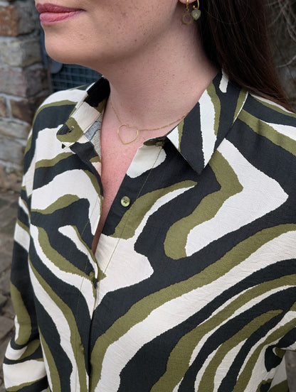 Chemise femme kaki beige noir motif zèbre