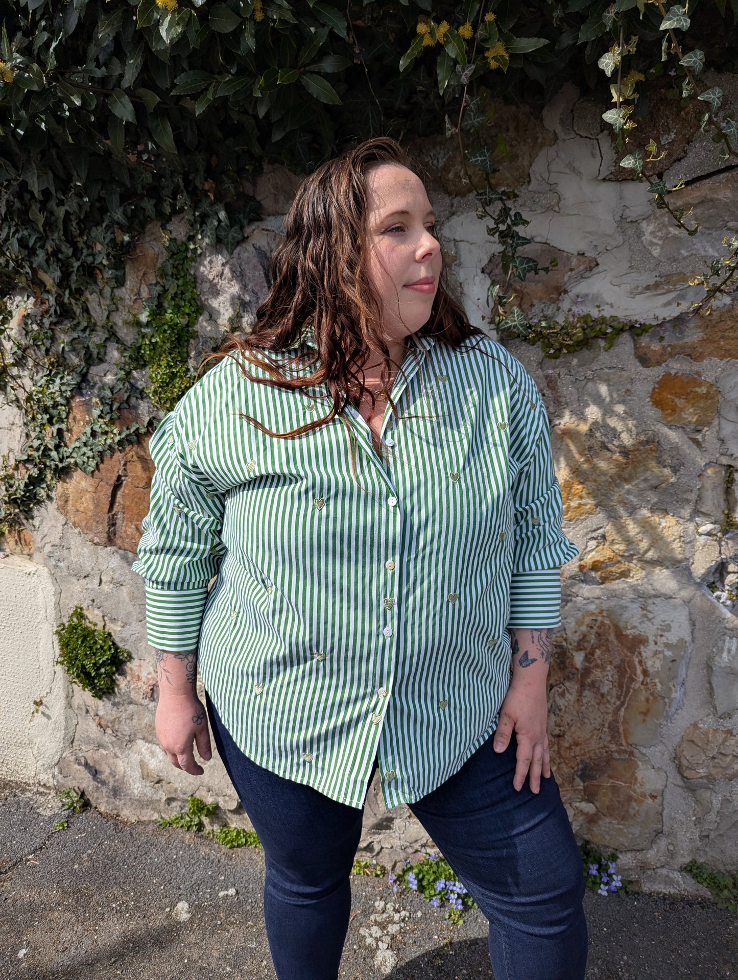Chemise COEURS vert/rayé Curvy