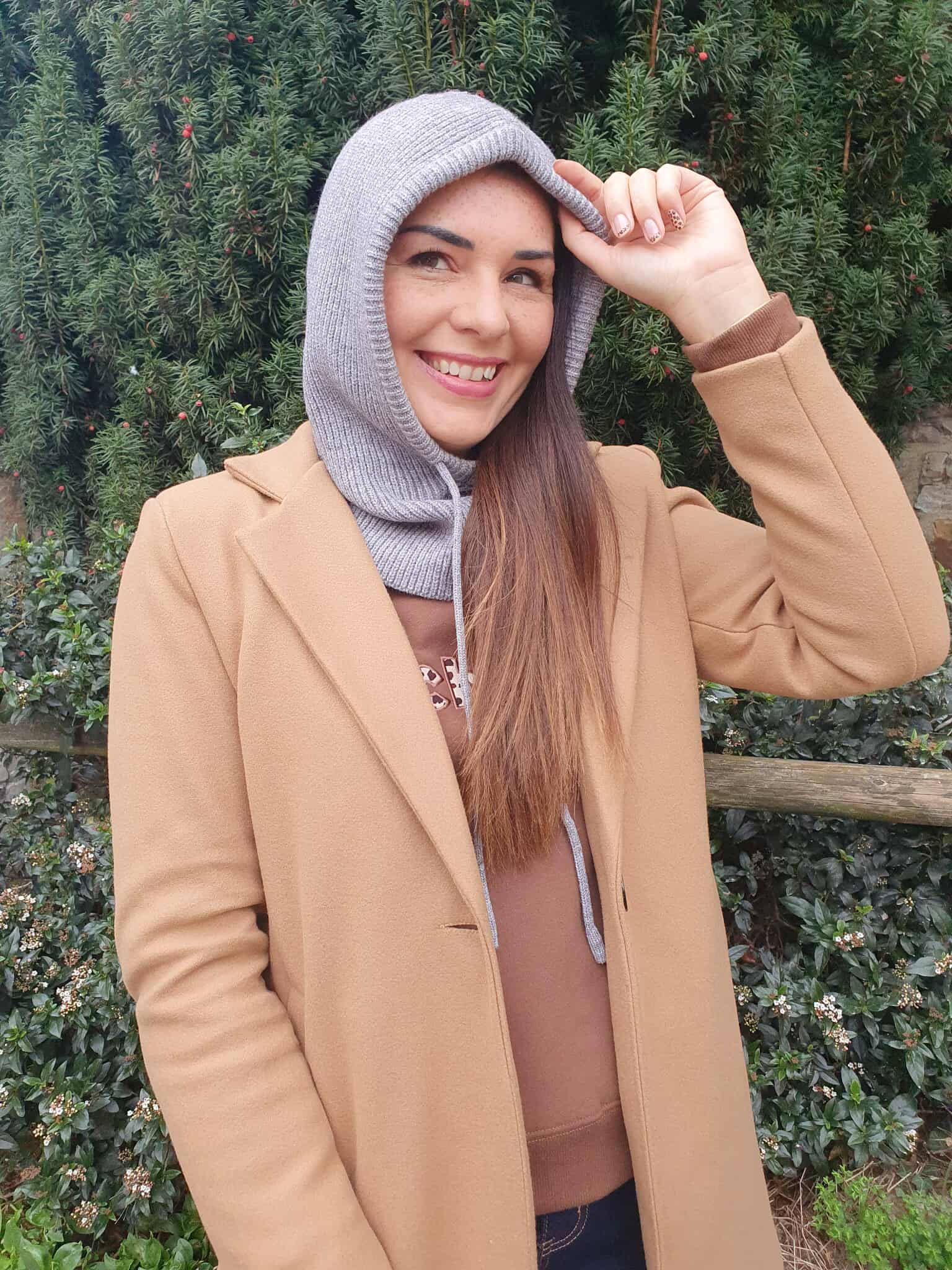Cagoule femme gris chiné avec capuche réglable