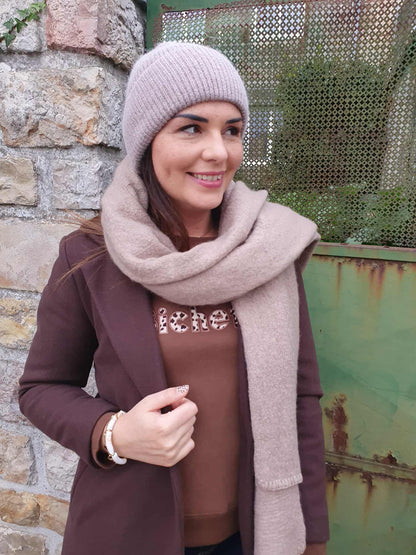 Echarpe épaisse beige taupe unie chaude femme
