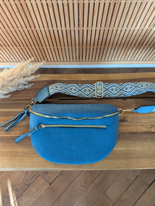 Banane sac bleu canard bandoulière réglable pour femme