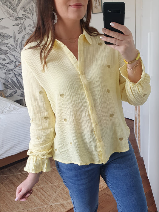 Chemise gaze COEURS (jaune/or)