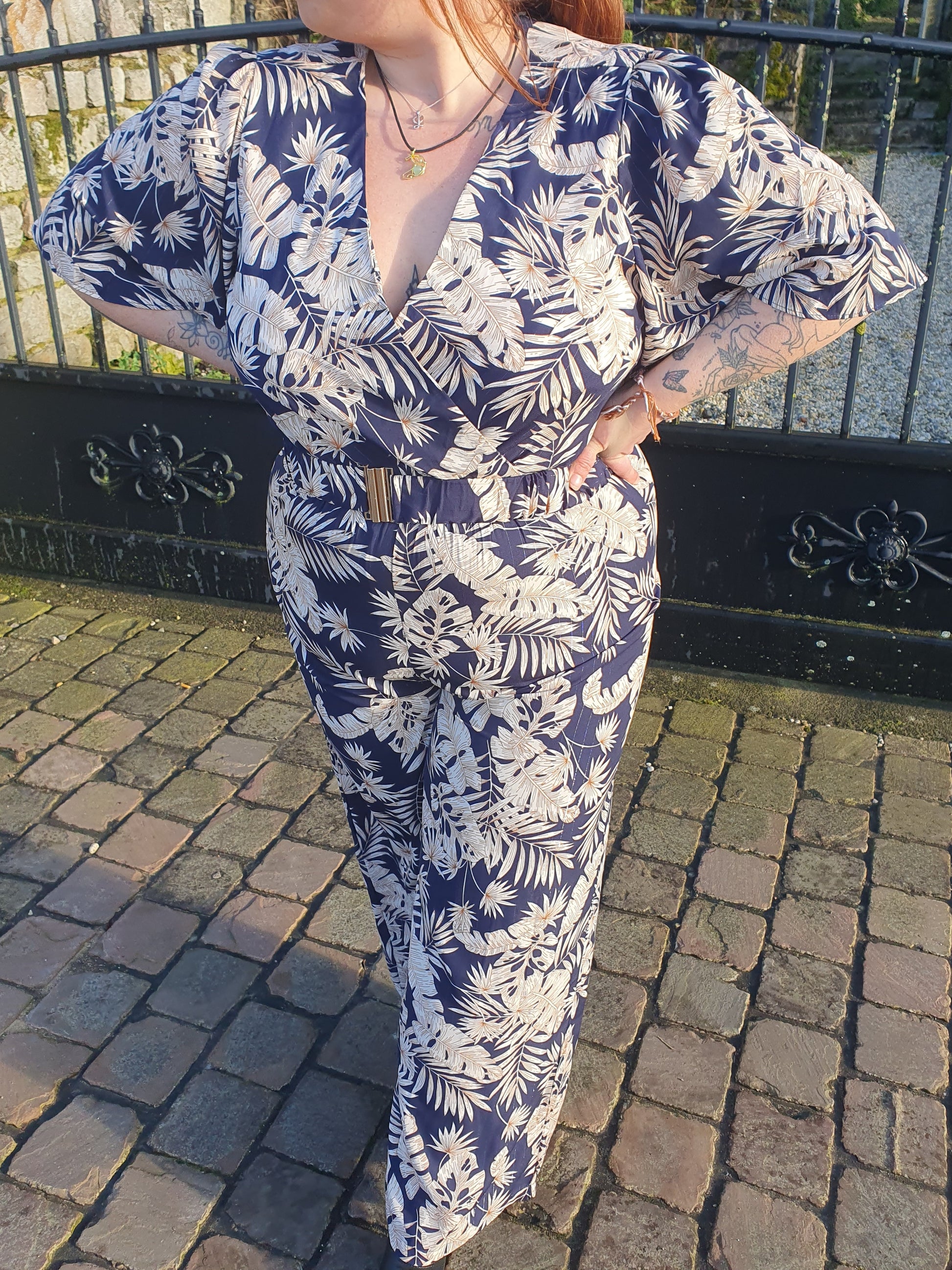 Combinaison pantalon fluide grande taille motif tropical