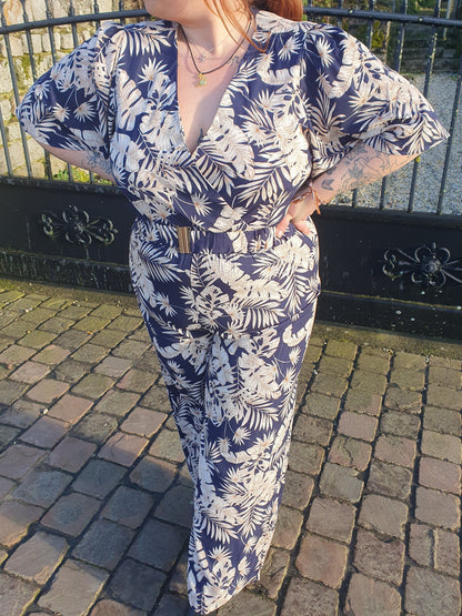 Combinaison pantalon fluide grande taille motif tropical