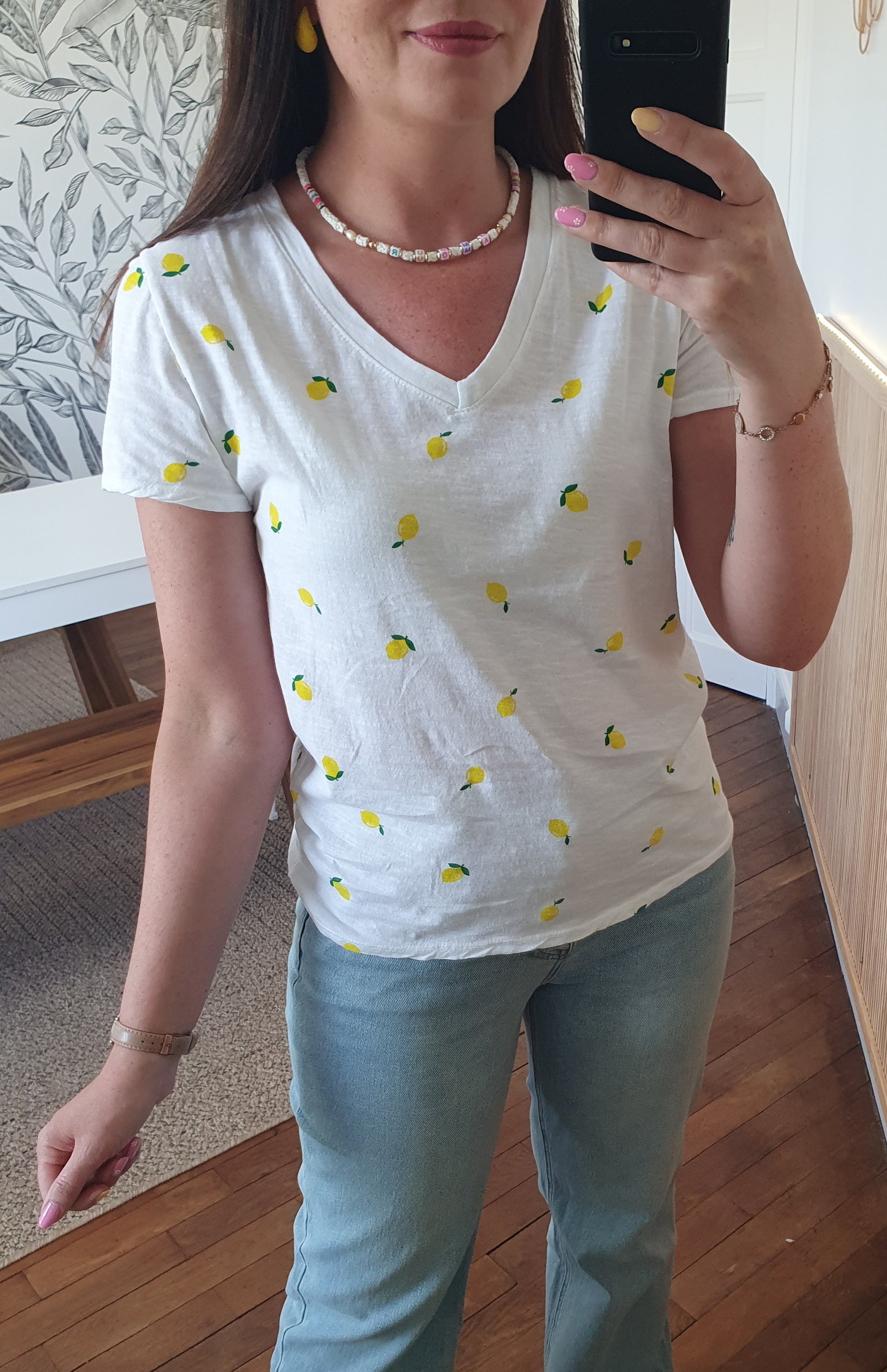T-shirt citrons col en v femme coton made in italy