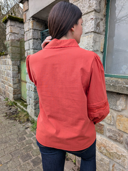 Chemise en coton terracotta avec dentelle femme