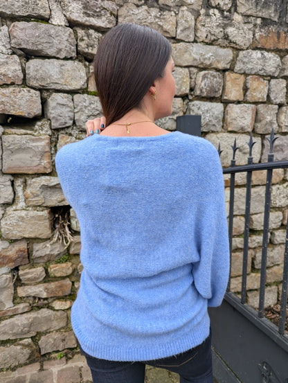 Pull bleu ciel coupe oversize femme