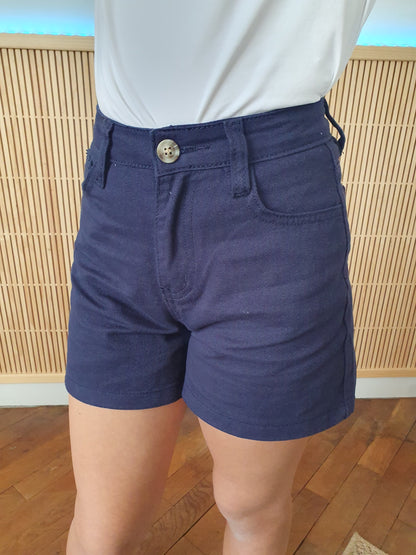 Short en toile fille couleur bleu marine taille haute