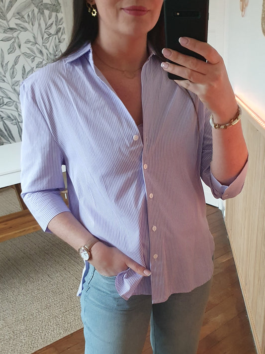 Chemise rayée lilas et blanc matière fluide femme