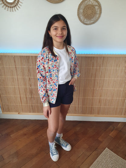 Short en toile fille couleur bleu marine taille haute