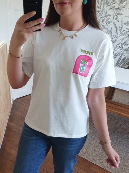 T-shirt oversize mojito dessin au dos rose et vert femme