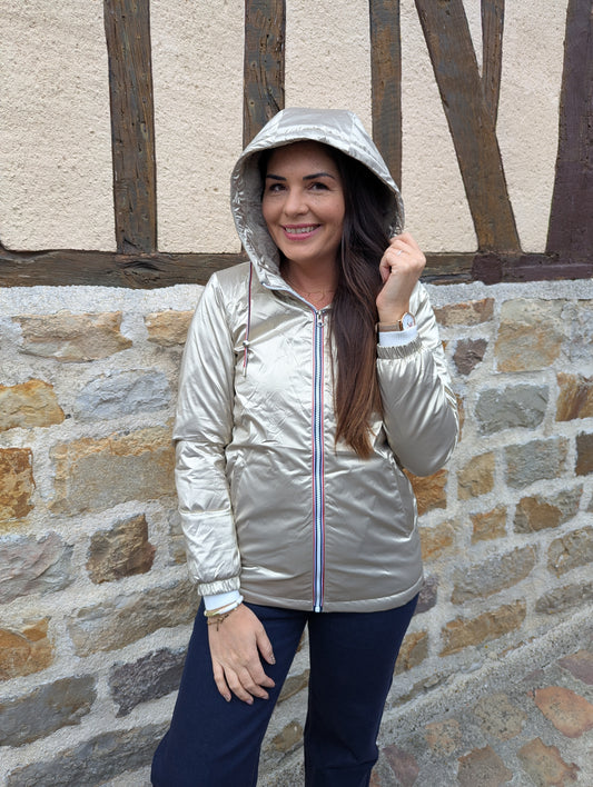 Parka fourrée doré et beige imperméable avec capuche