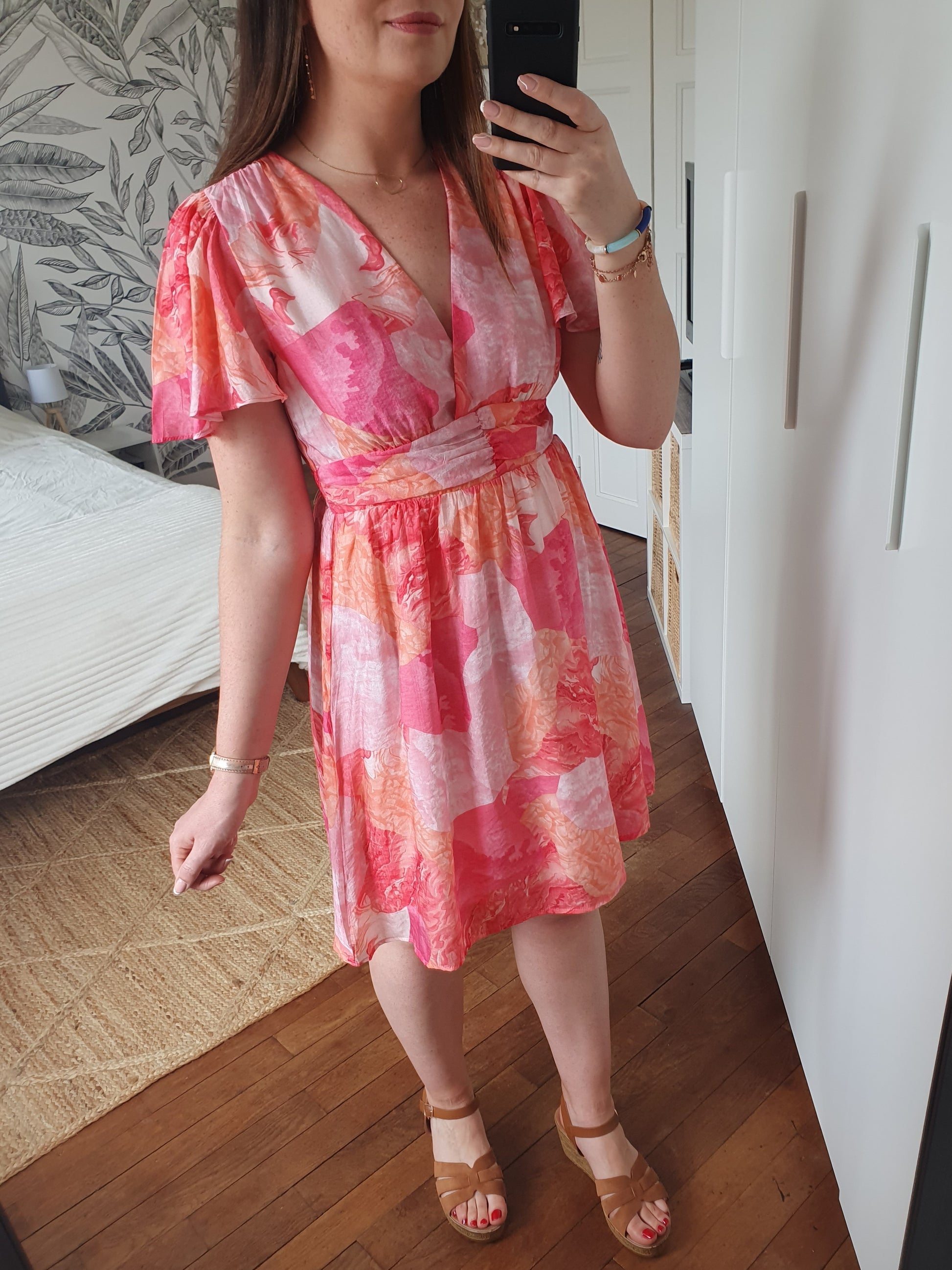 Robe colorée aquarelle rose et orange femme tendance