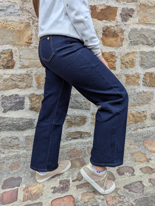 Jean large bleu foncé brut jambes évasées femme wide