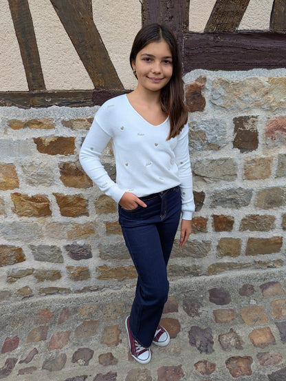 Jean large bleu foncé brut fille avec coeur doré