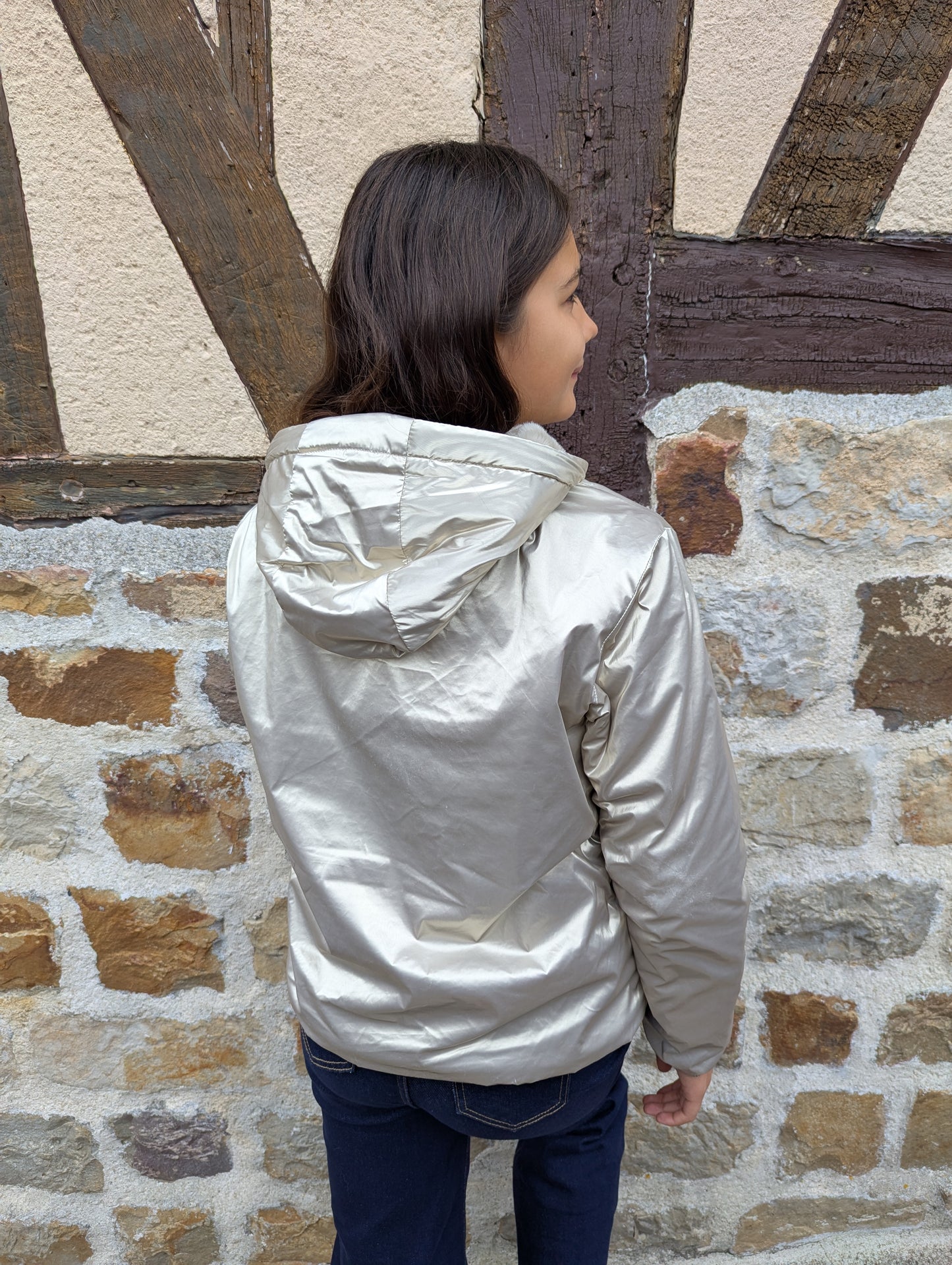 Parka fourrée doré imperméable avec capuche enfants