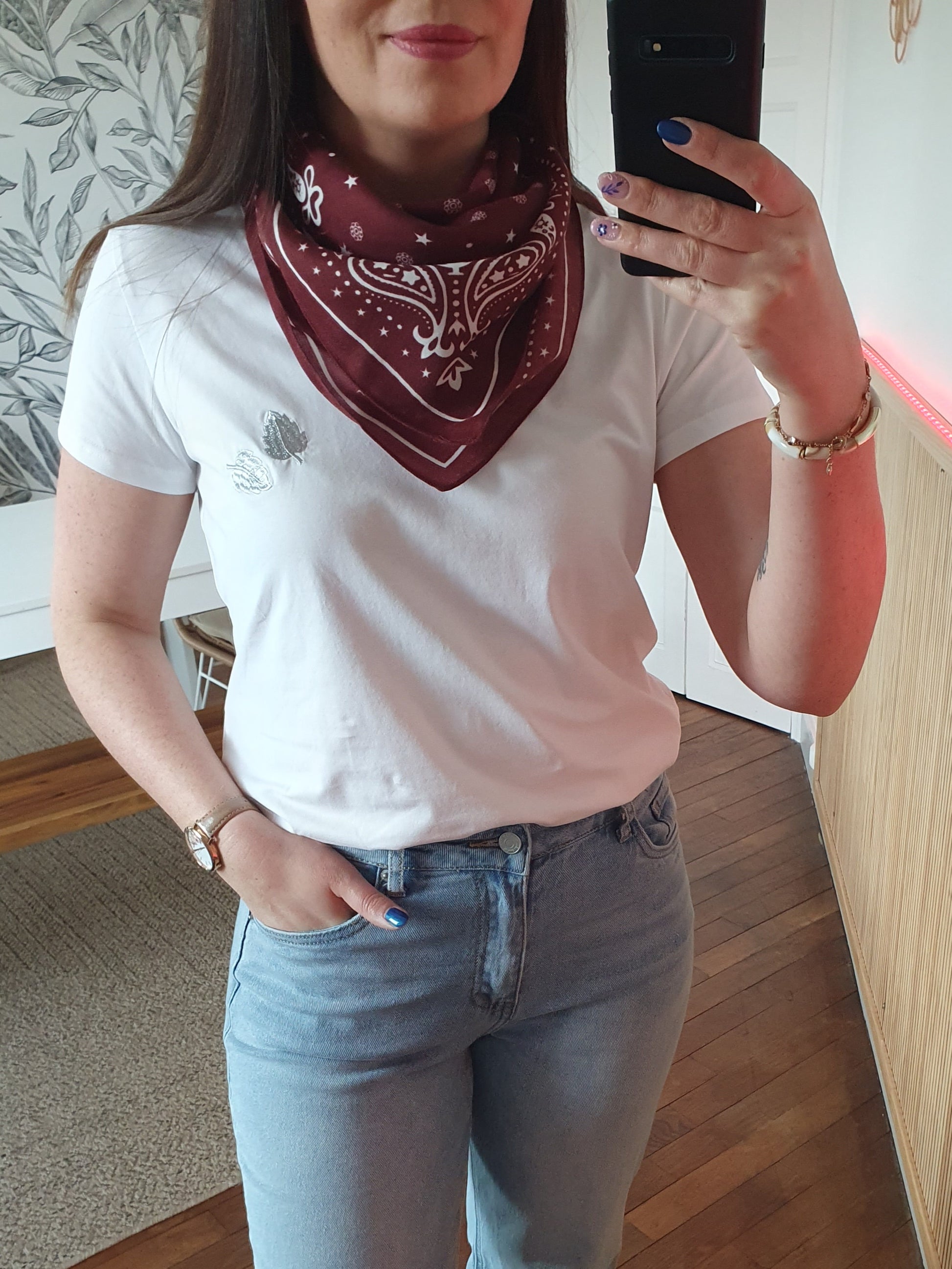 Foulard carré bordeaux viscose satiné bandanacachemire
