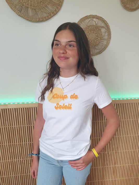 T-shirt enfant coup de soleil blanc et orange col rond
