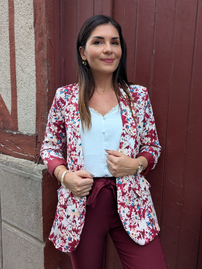 Veste blazer femme bordeaux et bleu canard fleuri