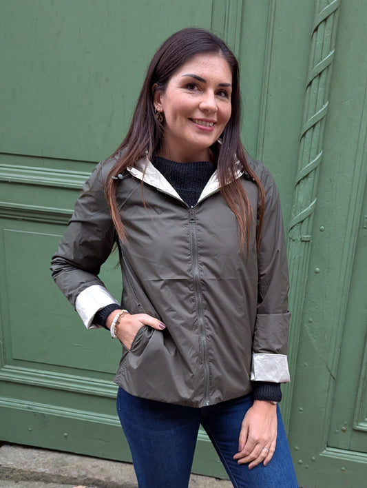 Parka réversible Laura Jo court kaki et or imperméable