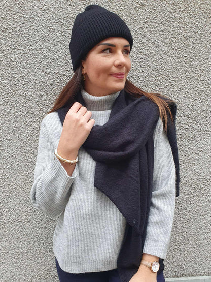 Echarpe épaisse noir uni pour femme en laine
