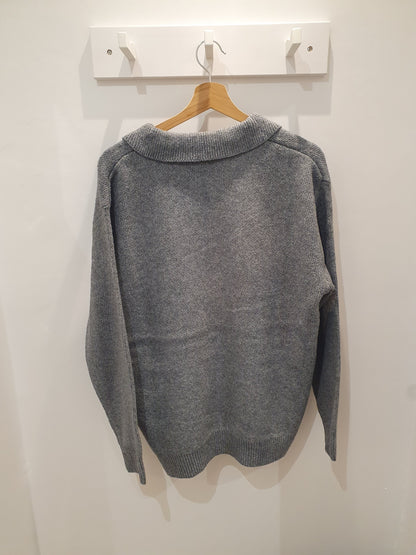 Pull gris hiver homme col polo en V tendance casual chic