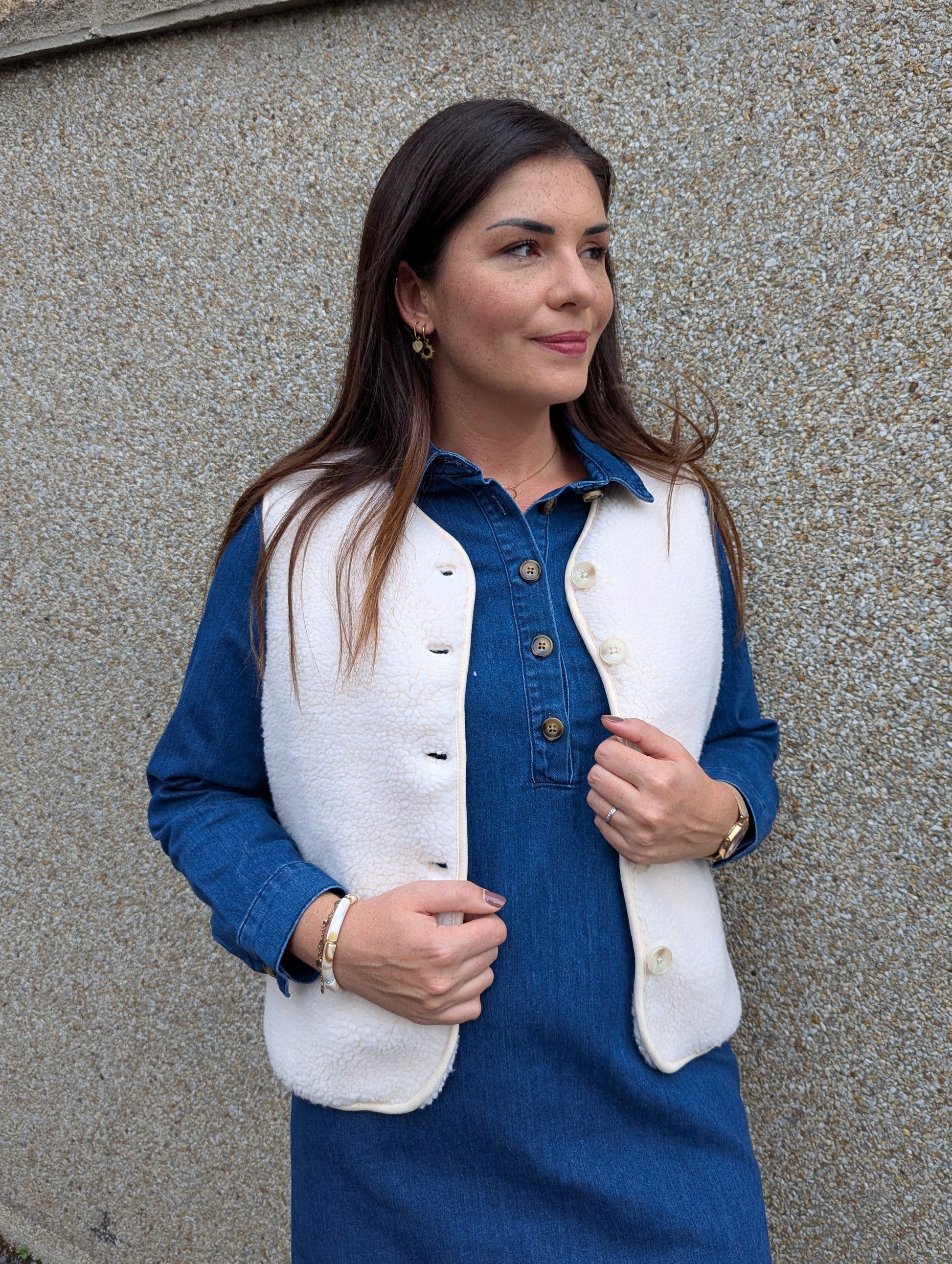 Gilet sans manches moumoute écru mouton femme